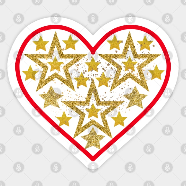 Gold stars in red heart. Sticker by Nano-none